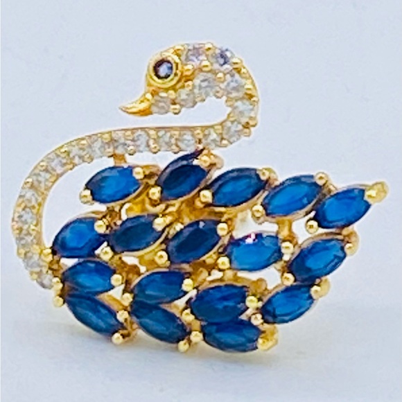 Elegant Gold and Blue Sapphire Color Rhinestone Swan Brooch/Pin/Stick Pin Small - Picture 3 of 7